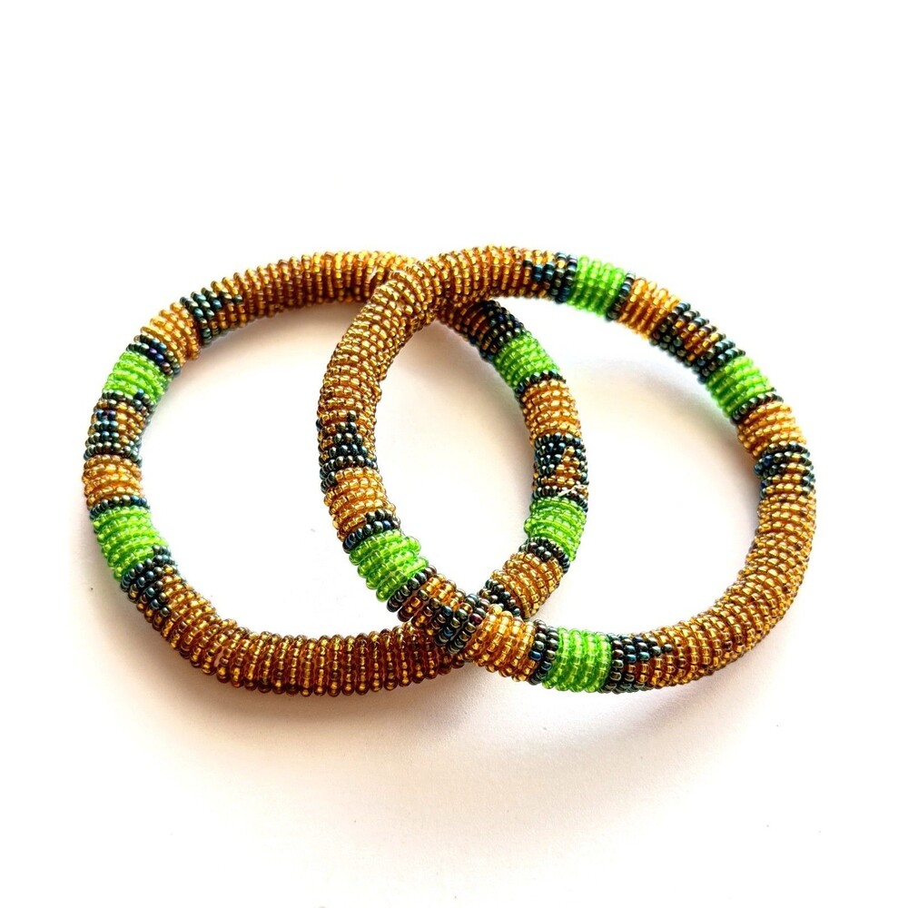 Boho Beaded Bangle Bracelets • 2-Piece Stackable Roll-On Seed Bead Set